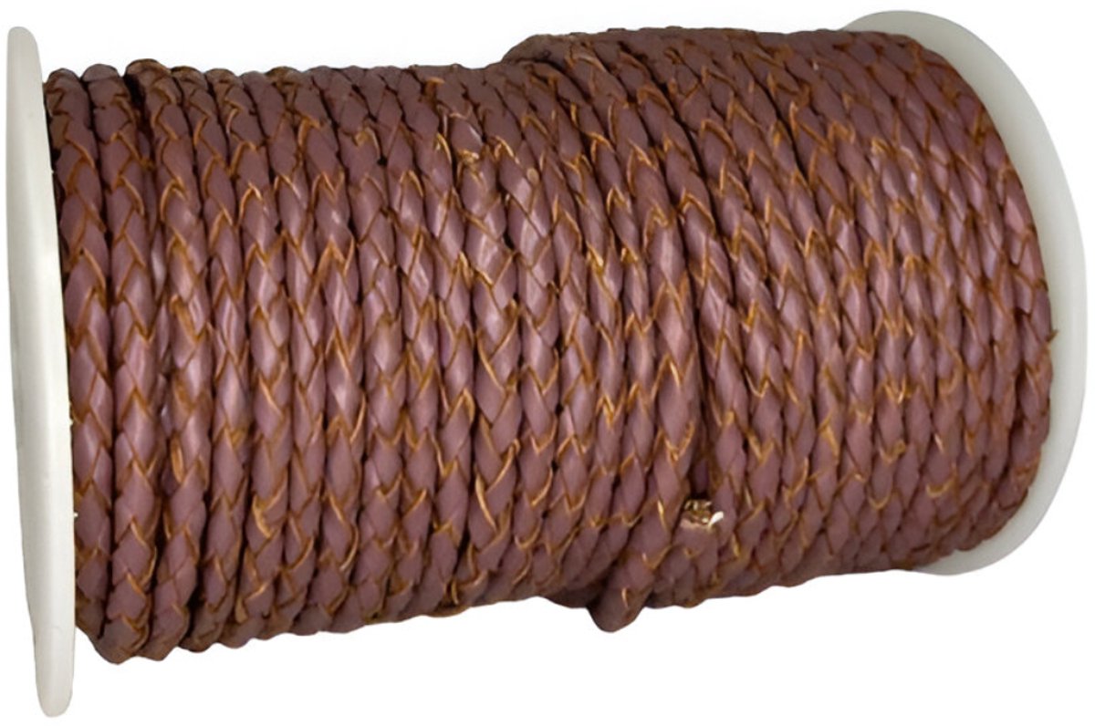 Gevlochten Leren Koord Rond, 10 m x 3 mm - Rond Gevlochten Lederen Koord, Voor Halskettingen, Armbanden, Sieraden, Knutselkralen en Veters (Dark Taupe)