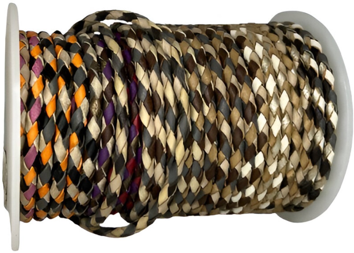 Gevlochten Leren Koord Rond, 10 m x 4 mm - Rond Gevlochten Lederen Koord, Voor Halskettingen, Armbanden, Sieraden, Knutselkralen en Veters (Multi Kleur)