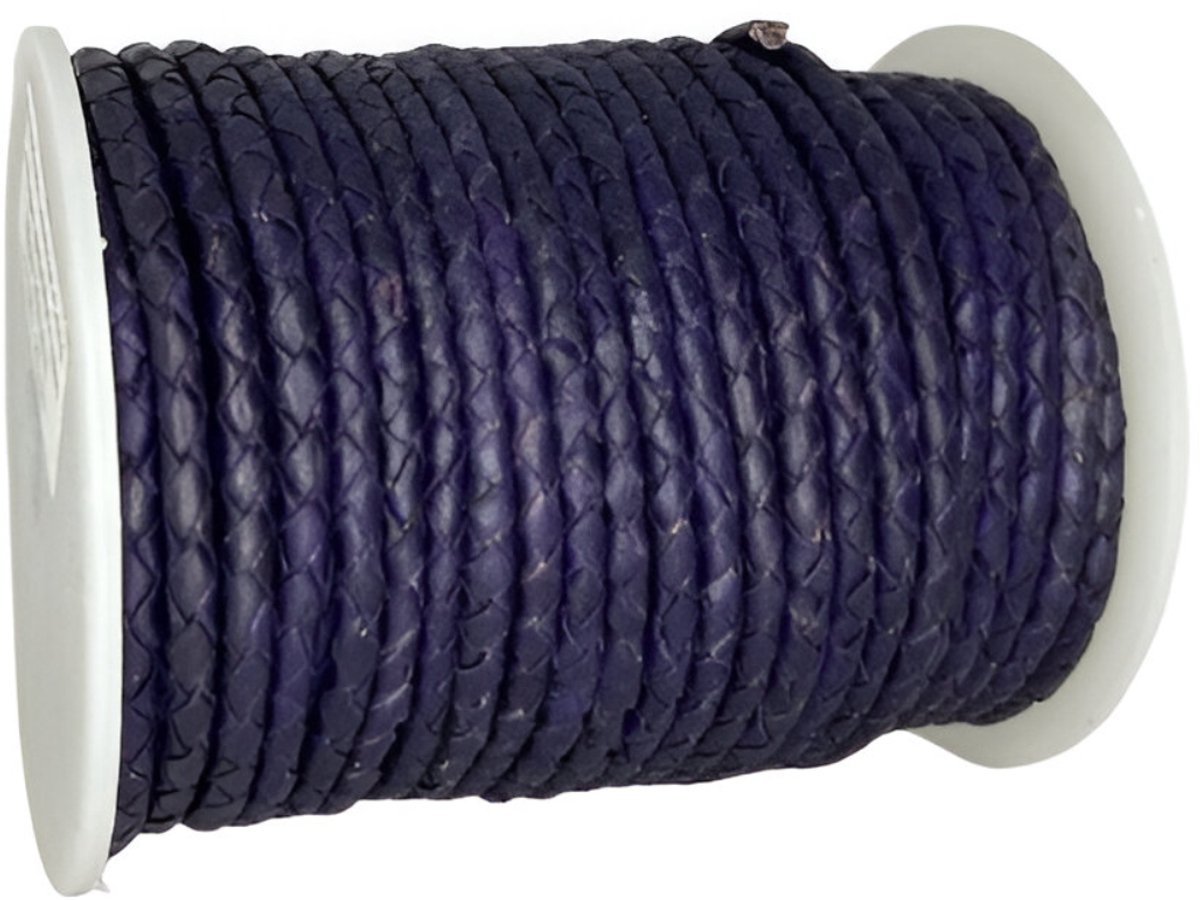 Gevlochten Leren Koord Rond, 10 m x 4 mm - Rond Gevlochten Lederen Koord, Voor Halskettingen, Armbanden, Sieraden, Knutselkralen en Veters (Paars)