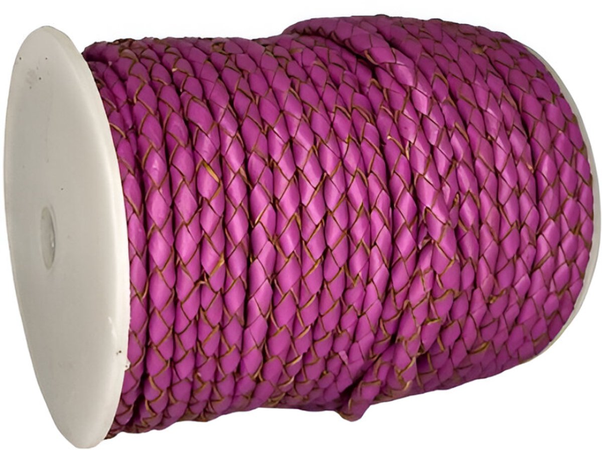 Gevlochten Leren Koord Rond, 10 m x 4 mm - Rond Gevlochten Lederen Koord, Voor Halskettingen, Armbanden, Sieraden, Knutselkralen en Veters (Violet)