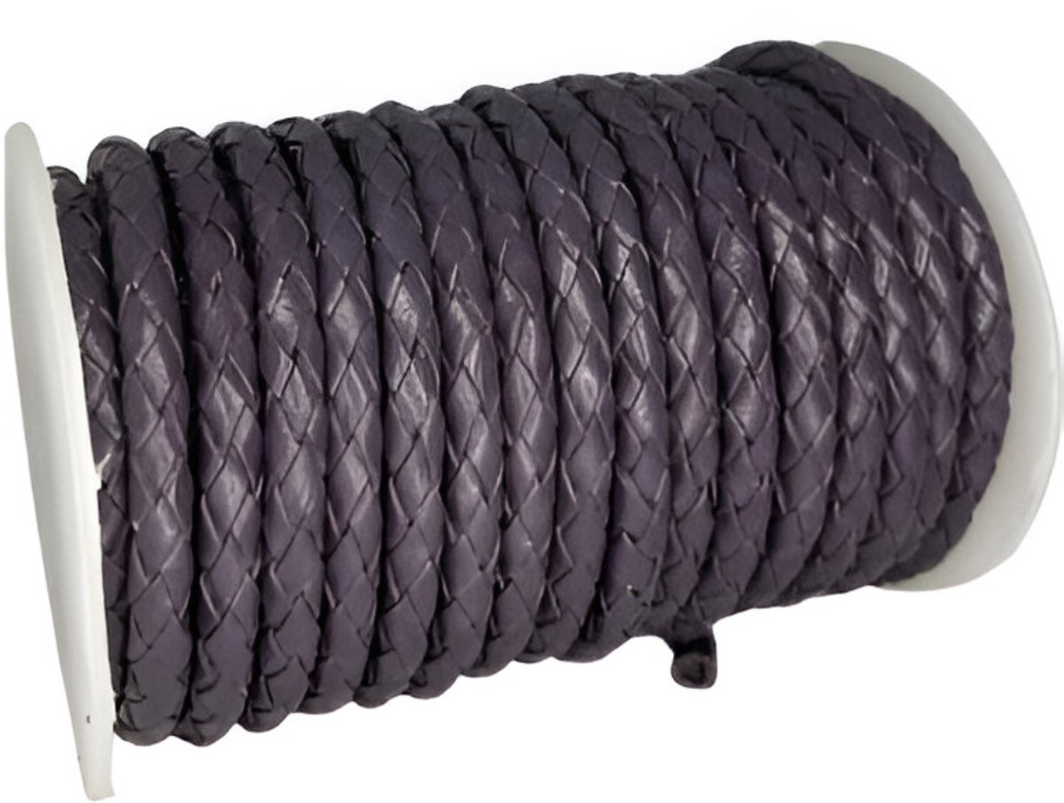 Gevlochten Leren Koord Rond, 5 m x 5 mm - Rond Gevlochten Lederen Koord, Voor Halskettingen, Armbanden, Sieraden, Knutselkralen en Veters (Donker Violet)
