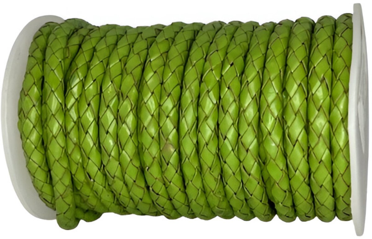 Gevlochten Leren Koord Rond, 5 m x 5 mm - Rond Gevlochten Lederen Koord, Voor Halskettingen, Armbanden, Sieraden, Knutselkralen en Veters (Groen)