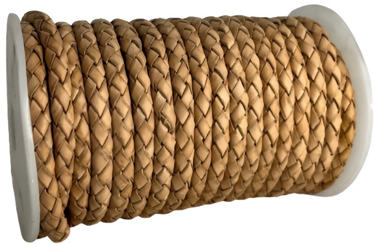 Gevlochten Leren Koord Rond, 5 m x 5 mm - Rond Gevlochten Lederen Koord, Voor Halskettingen, Armbanden, Sieraden, Knutselkralen en Veters (Naturel)