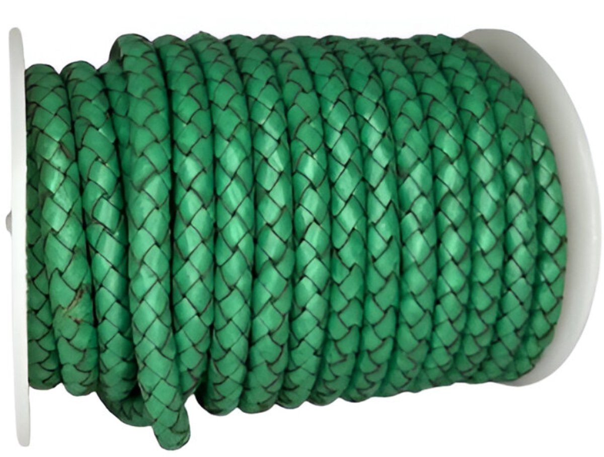 Gevlochten Leren Koord Rond, 5 m x 6 mm - Rond Gevlochten Lederen Koord, Voor Halskettingen, Armbanden, Sieraden, Knutselkralen en Veters (Groen)