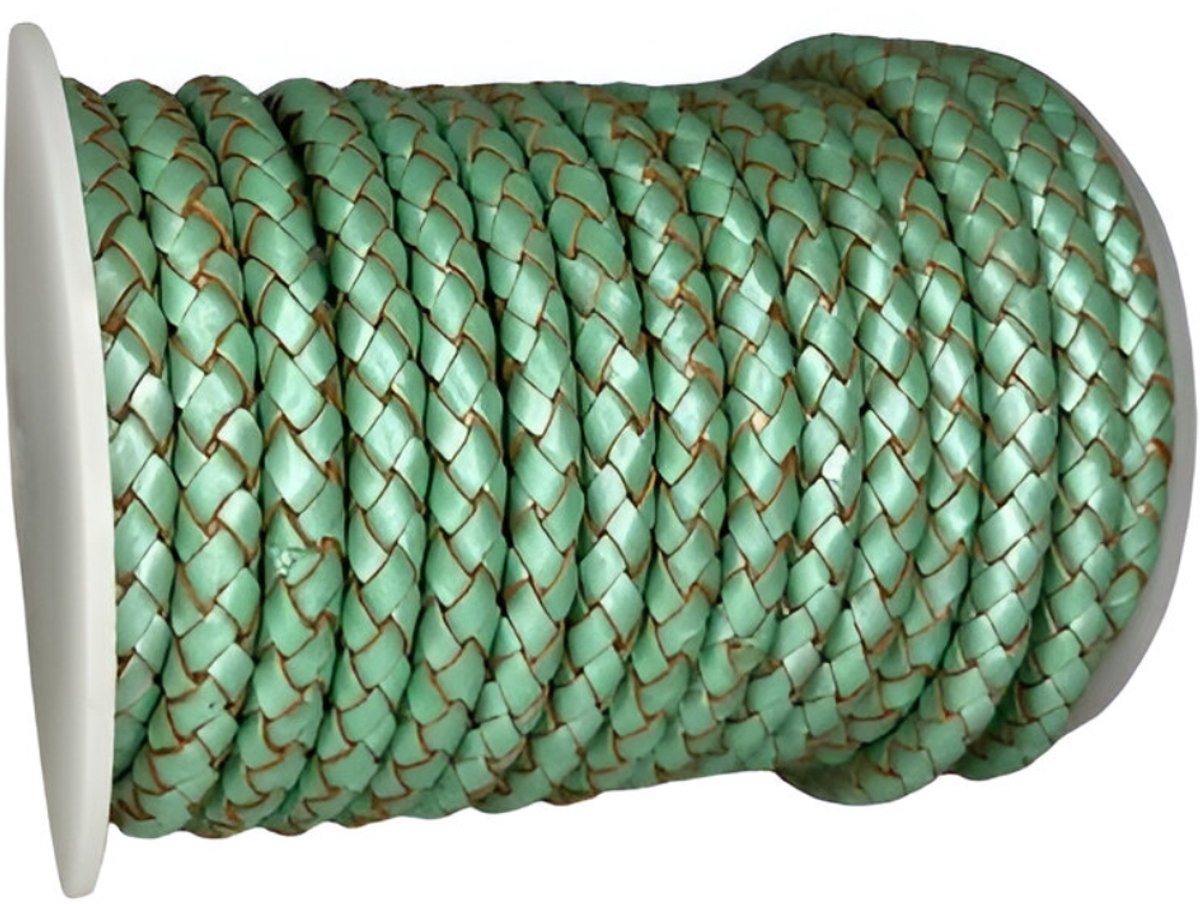 Gevlochten Leren Koord Rond, 5 m x 6 mm - Rond Gevlochten Lederen Koord, Voor Halskettingen, Armbanden, Sieraden, Knutselkralen en Veters (Metallic Lucht Blauw)