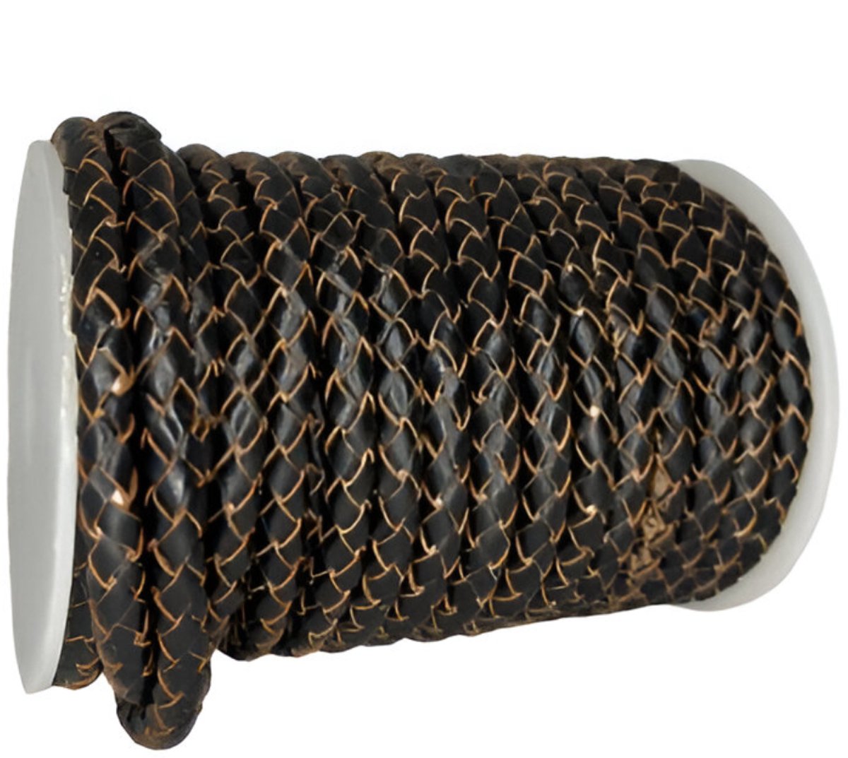 Gevlochten Leren Koord Rond, 5 m x 6 mm - Rond Gevlochten Lederen Koord, Voor Halskettingen, Armbanden, Sieraden, Knutselkralen en Veters (Zwart met Natuurlijke Rand)