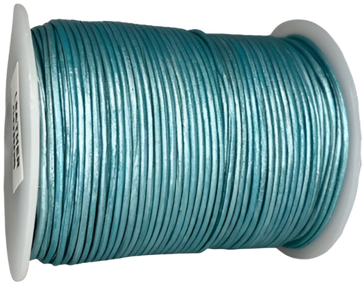 Leren Koord Rond, 50 m x 1 mm - Rond Lederen Koord, Voor Halskettingen, Armbanden, Sieraden, Knutselkralen en Veters (Metallic Ocean)