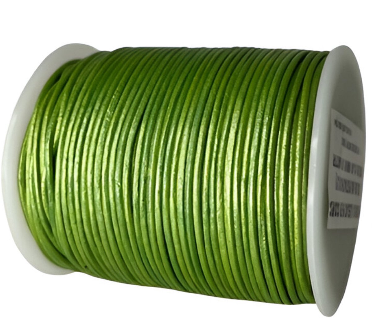 Leren Koord Rond, 50 m x 1 mm - Rond Lederen Koord, Voor Halskettingen, Armbanden, Sieraden, Knutselkralen en Veters (Metallic Pistachio)