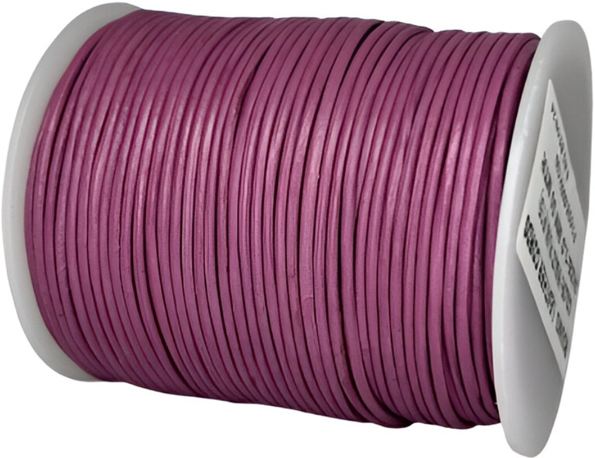 Leren Koord Rond, 50 m x 1 mm - Rond Lederen Koord, Voor Halskettingen, Armbanden, Sieraden, Knutselkralen en Veters (Violet Plum)