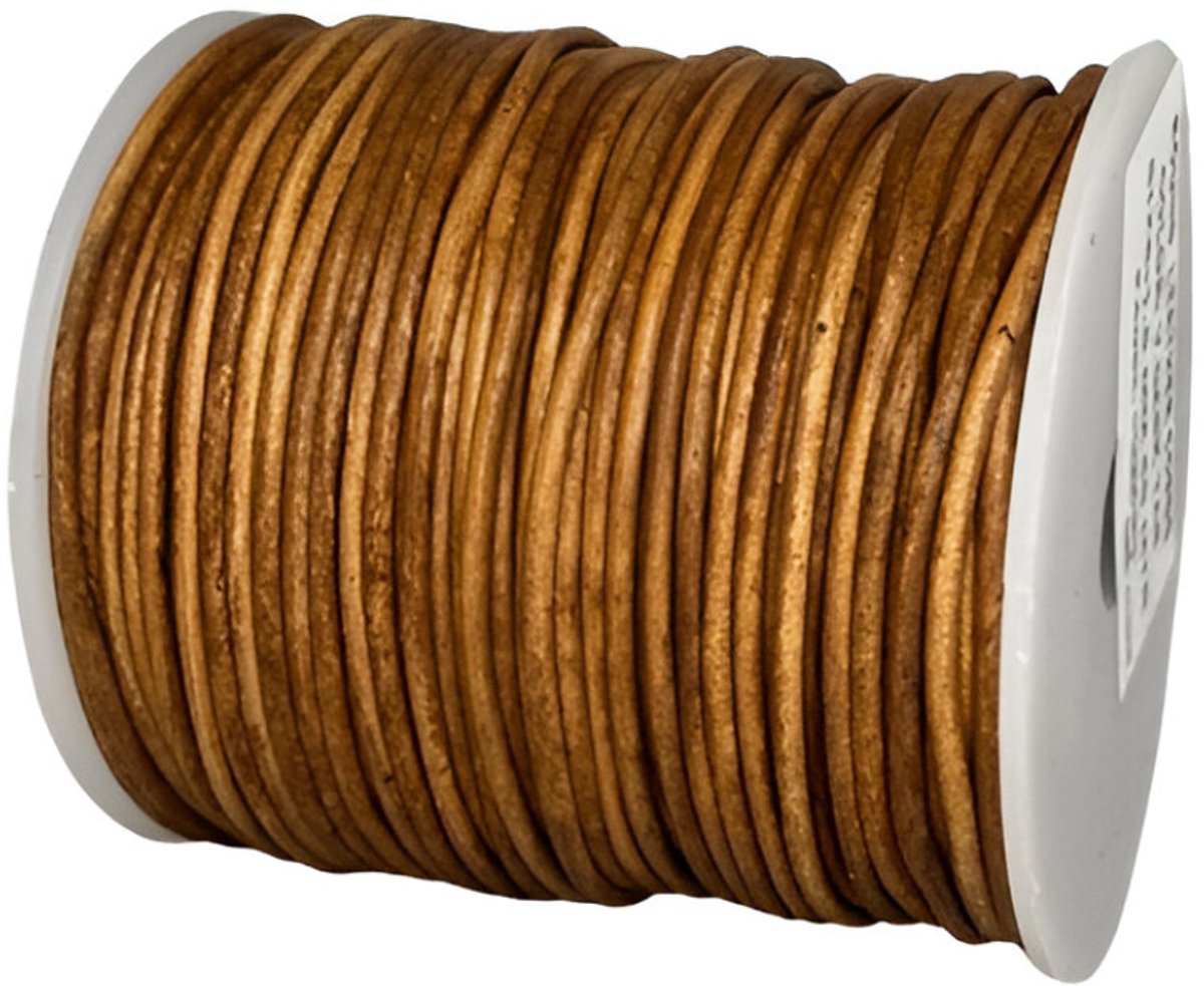 Leren Koord Rond, 50 m x 1.5 mm - Rond Lederen Koord, Voor Halskettingen, Armbanden, Sieraden, Knutselkralen en Veters (Vintage Dark Tan)