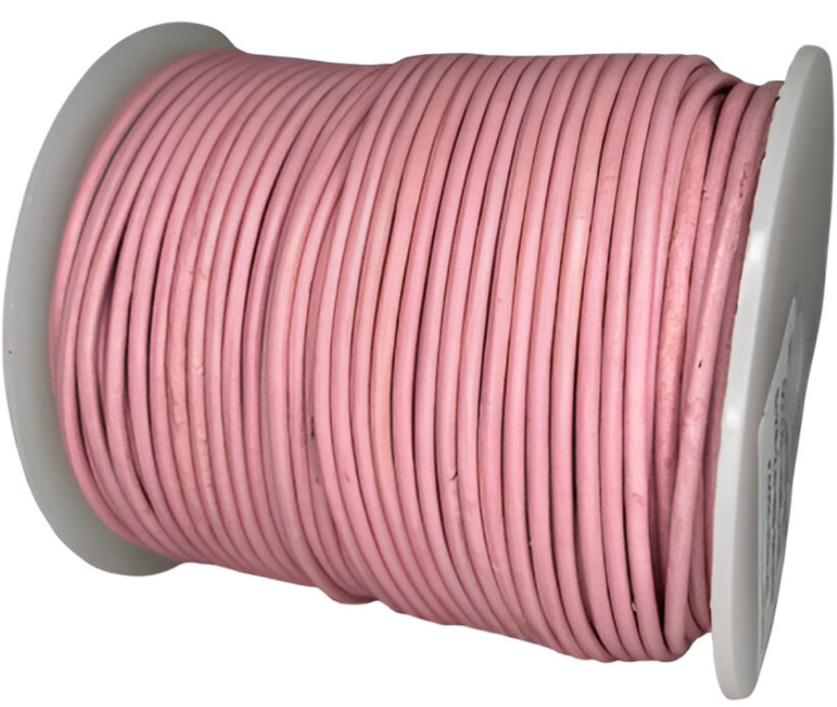 Leren Koord Rond, 50 m x 2 mm - Rond Lederen Koord, Voor Halskettingen, Armbanden, Sieraden, Knutselkralen en Veters (Light Pink)