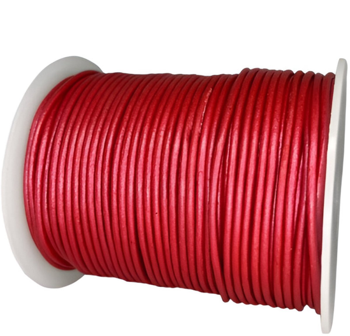 Leren Koord Rond, 50 m x 2 mm - Rond Lederen Koord, Voor Halskettingen, Armbanden, Sieraden, Knutselkralen en Veters (Metallic Rood)