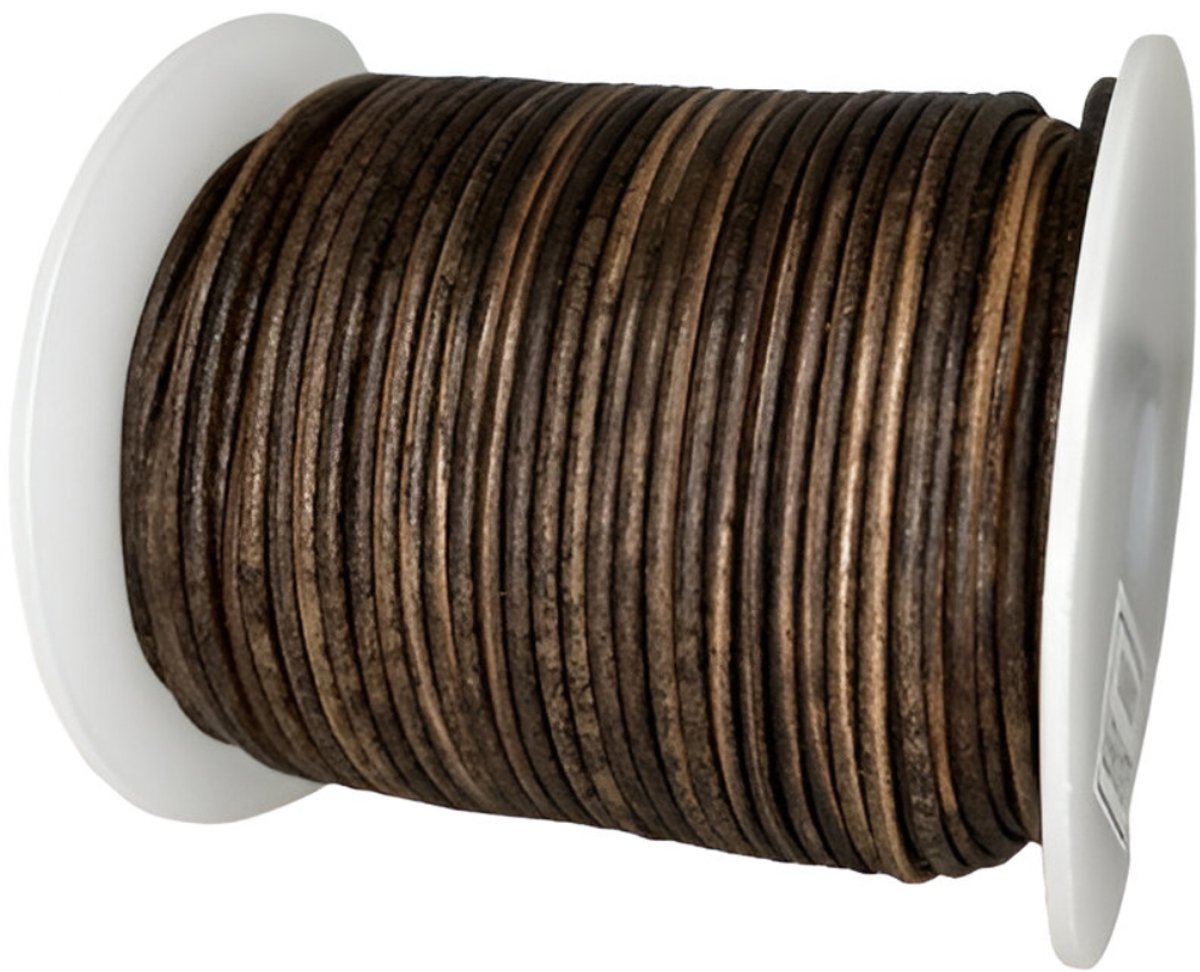 Leren Koord Rond, 50 m x 2 mm - Rond Lederen Koord, Voor Halskettingen, Armbanden, Sieraden, Knutselkralen en Veters (Vintage Bruin)