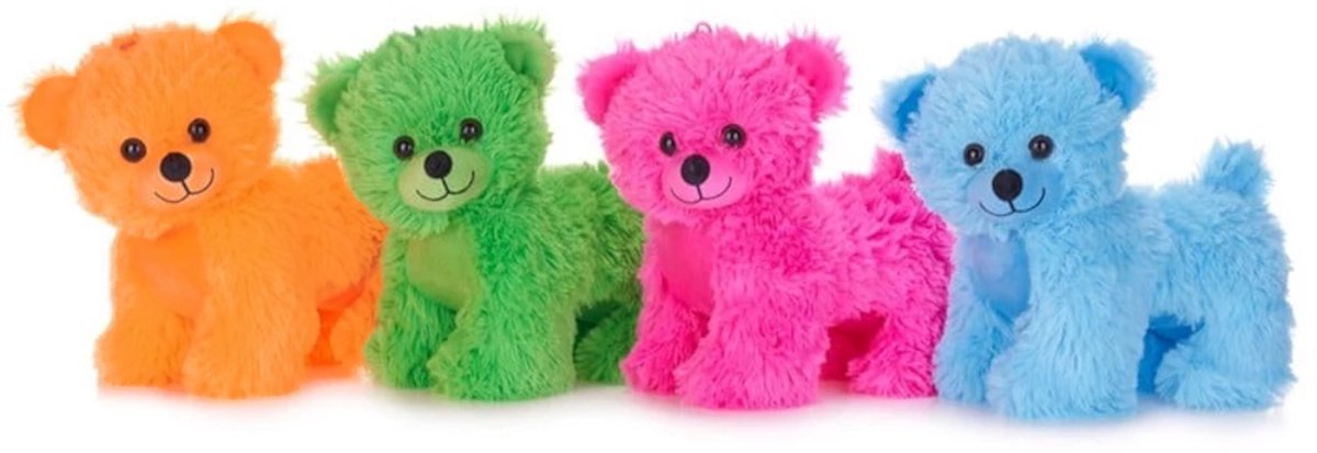 Pluche Beren 23cm - Set van 4 - Oranje Groen Roze en Blauw