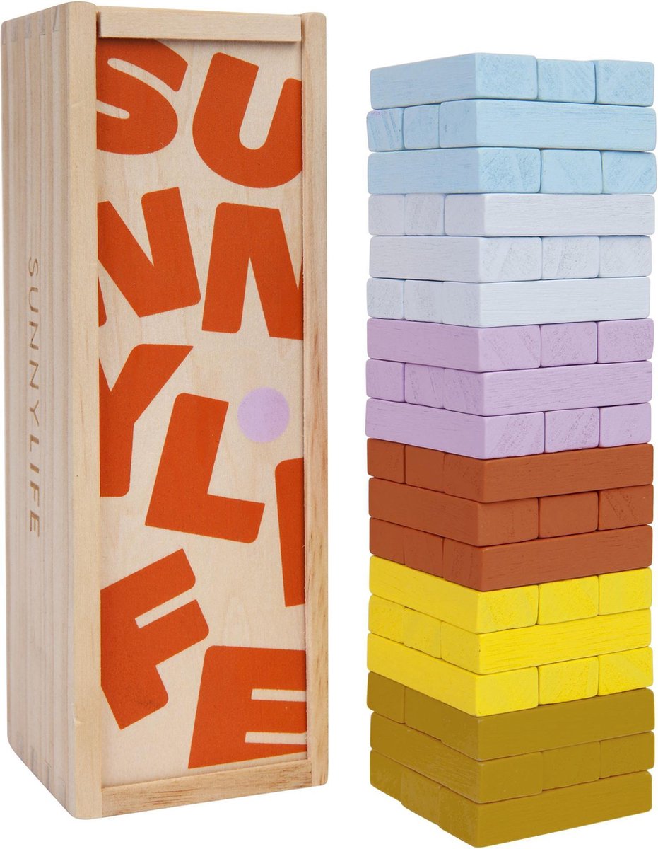 Sunnylife Reisspel Jumbling Tower 7 X7 X 19 Cm Hout 55-delig