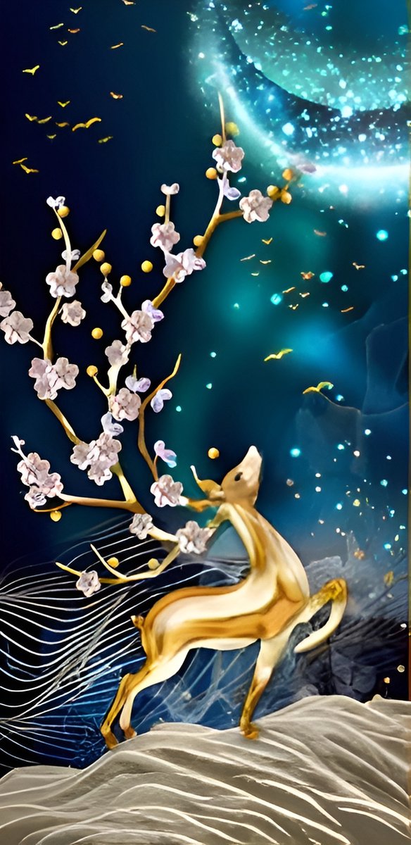 5D Diamond Painting 50x90cm - Hert op heuvel - Volledige Set - Inclusief Pen Schudbakje Wax Opbergzakjes en Wit Stickers - Ronde steentjes- Dieren