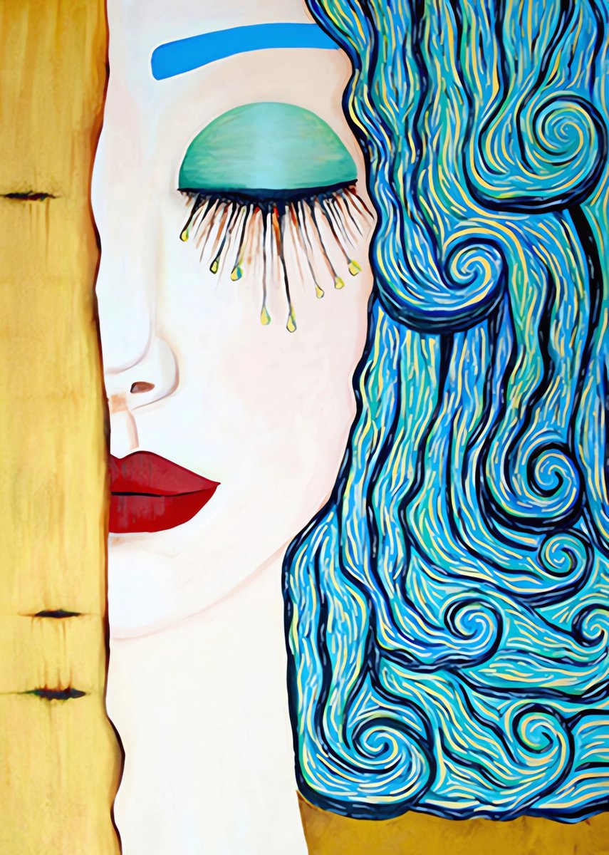 5D Diamond Painting Volwassenen - Blauwe dame - Fotoformaat 50x70cm - Volledige Set – Inclusief Pen Schudbakje Wax Opbergzakjes en Wit Stickers - Ronde steentjes