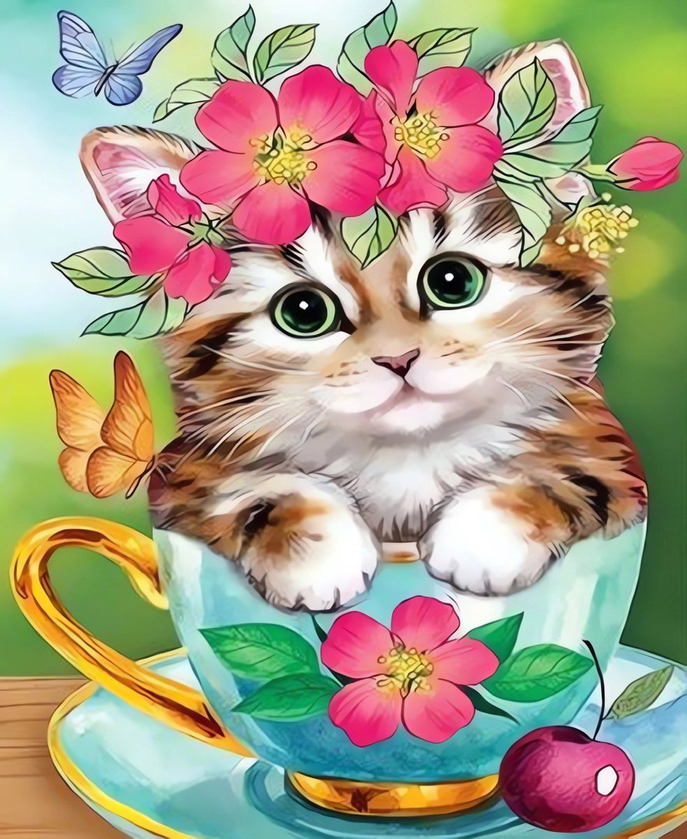 5D Diamond Painting Volwassenen - Kat - Fotoformaat 50x70cm - Volledige Set – Inclusief Pen Schudbakje Wax Opbergzakjes en Wit Stickers - Ronde steentjes