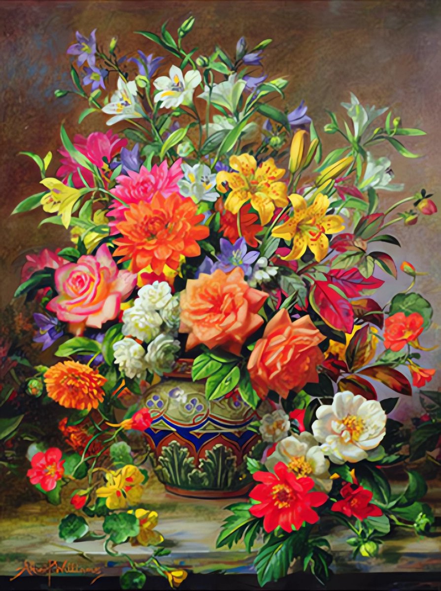 5D Diamond Painting Volwassenen - September Flowers, Symbols of Hope and Joy - Albert Williams - Fotoformaat 50x70cm - Volledige Set – Inclusief Pen Schudbakje Wax Opbergzakjes en Wit Stickers - Ronde steentjes