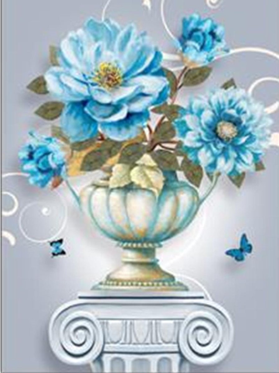 Diamond Painting Volwassenen - Blauwe bloem - fotoformaat 40x50cm - Volledige dekking - Ronde steentjes - Bloemen