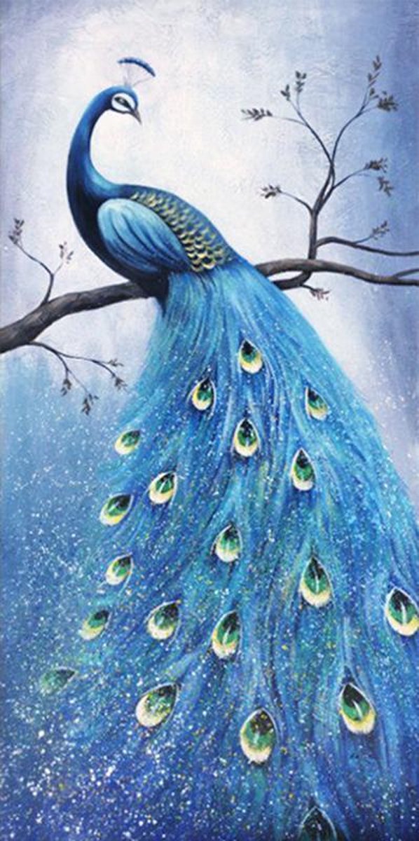 Diamond Painting Volwassenen - Mooie blauwe pauw - fotoformaat 40x80cm - Volledige dekking - Ronde steentjes - Dieren