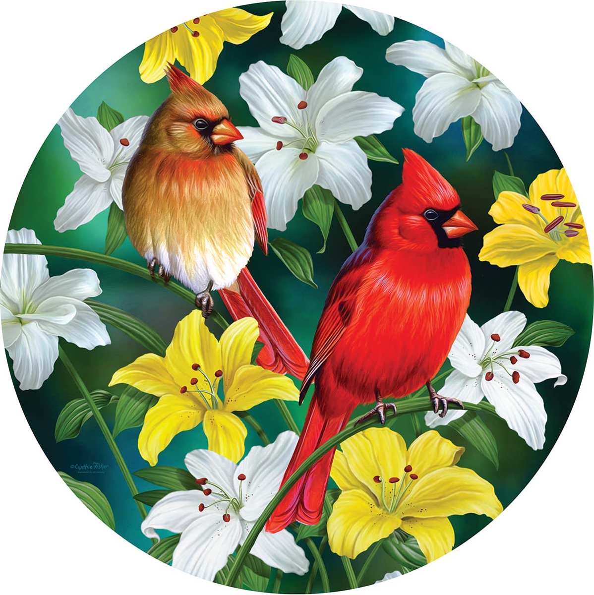 Vogels met boemen ronde puzzel 500