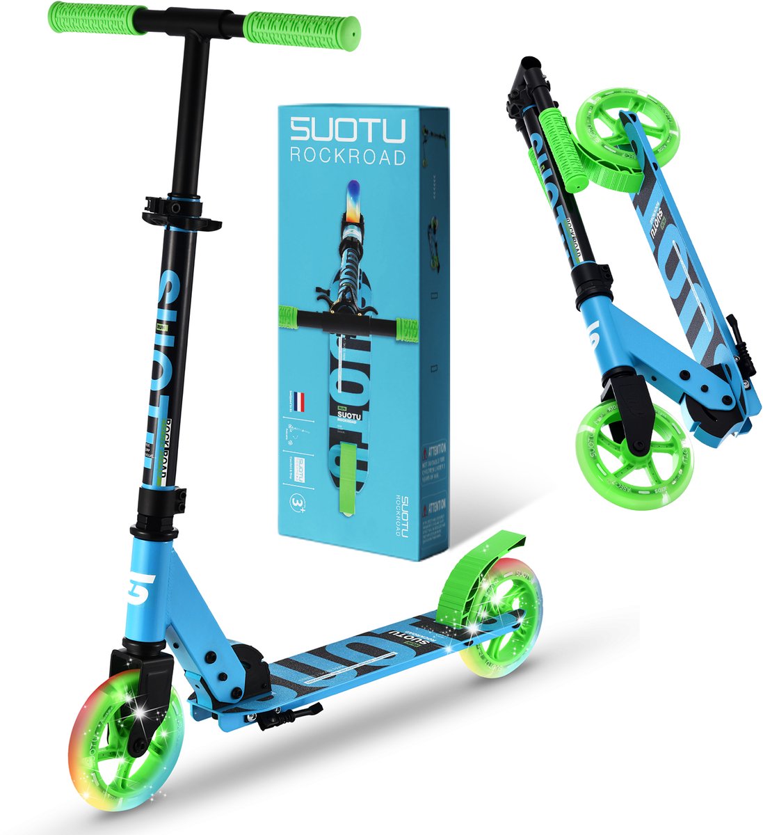 Suotu Kinderstep - 145mm Lichtgevende Wielen - Step - Speelgoed Jongens/Meisjes - Max stuurhoogte: 85 cm - Aluminium - Blauw/Green