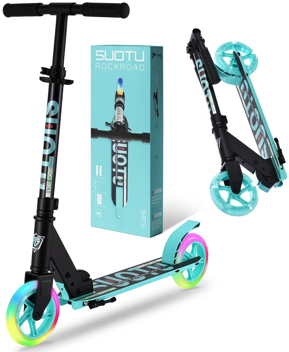 Suotu Kinderstep - 145mm Lichtgevende Wielen - Step - Speelgoed Jongens/Meisjes - Max stuurhoogte: 85 cm - Aluminium - Blauw/Zwart