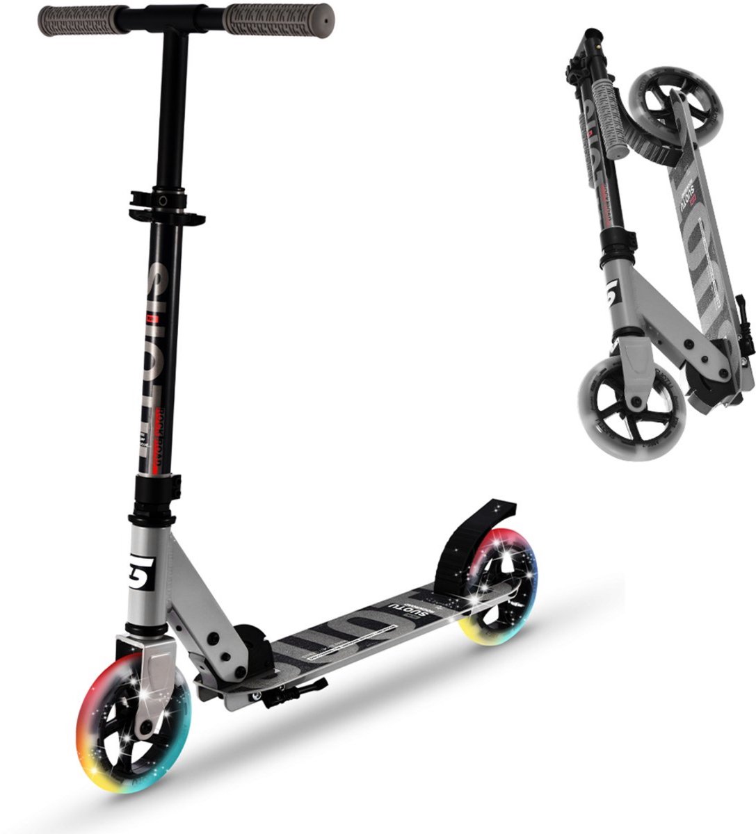 Suotu Kinderstep - 145mm Lichtgevende Wielen - Step 3-9 Jaar - Jongens/Meisjes - tot 50 kg - Aluminium - Grijs