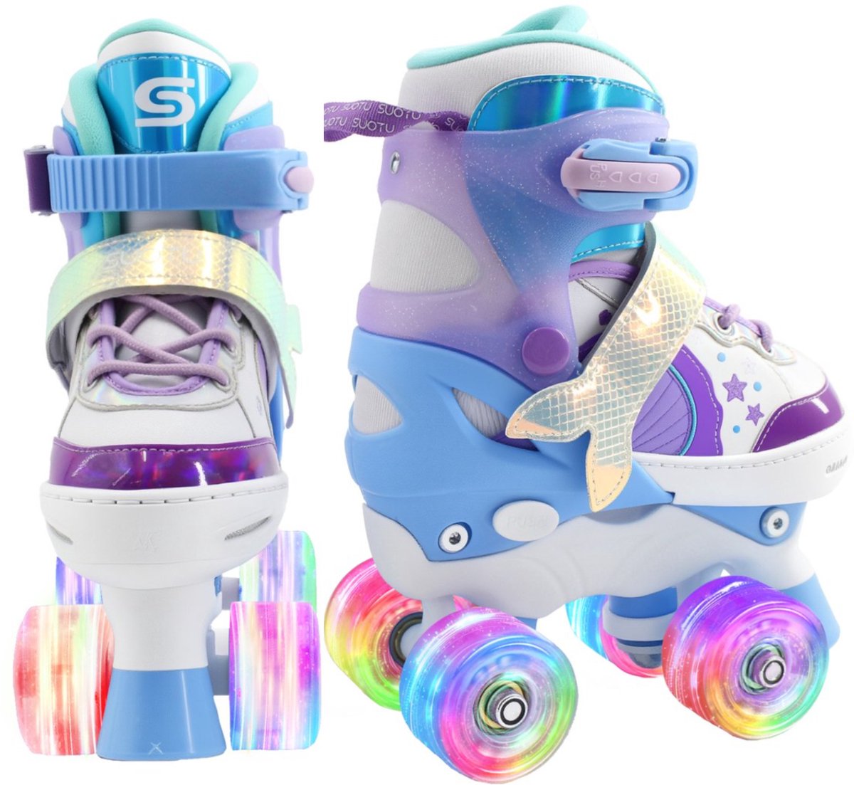 Suotu Rolschaatsen - Verstelbare - lichtgevende wielen - Maat 29-32 - Blauw - S