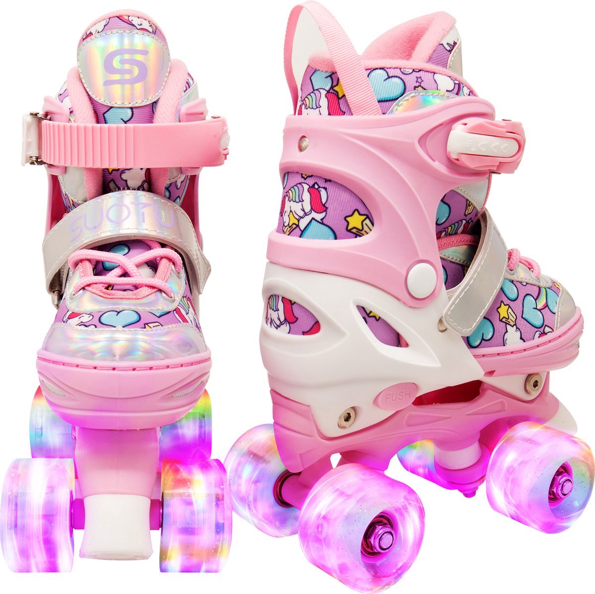     - Verstelbare - lichtgevende wielen - Maat 33-36 - Roze - M