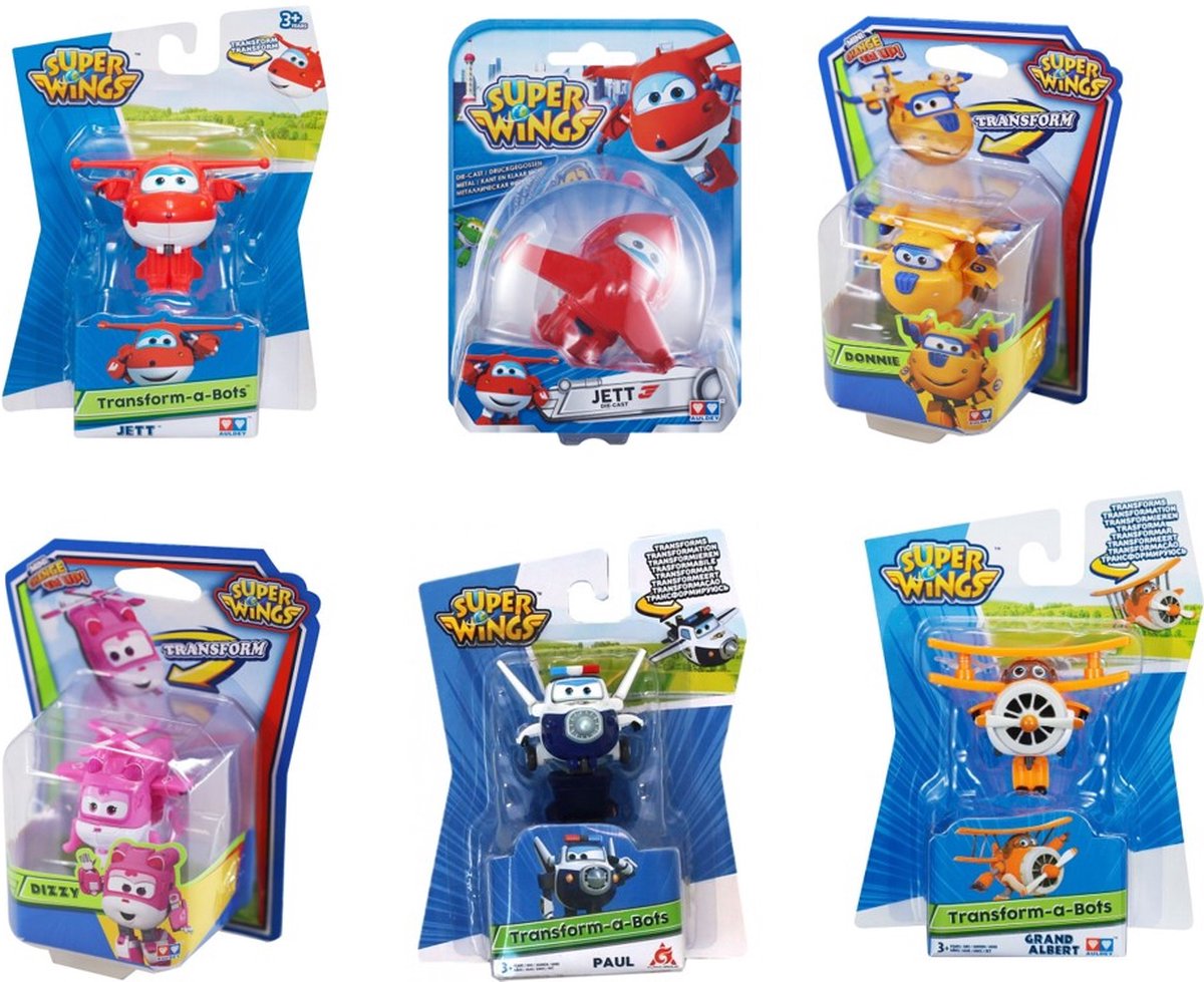 6 pack Super Wings Transform a Bots 6 cm figuren (YW710010 / YW710011 / YW710020 / YW710040 / YW710050 / YW710060 Jett - Diecast Jett - Donnie - Dizzy - Paul - Albert)