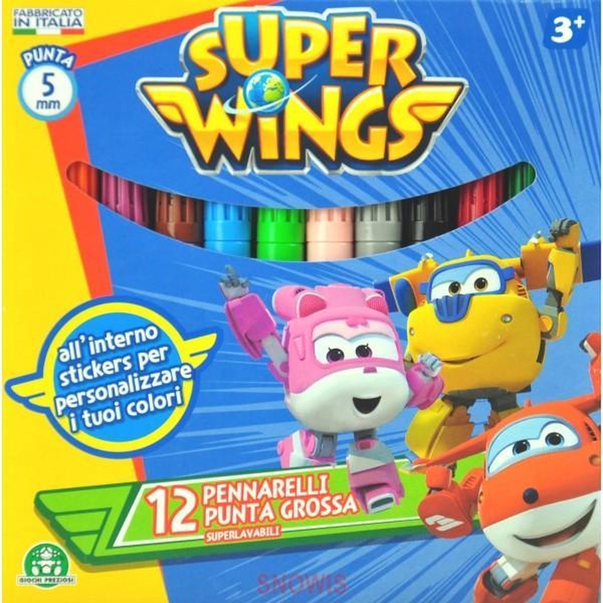 Super wings viltstiftenset 12 stuks 5 mm + GRATIS Stickervel