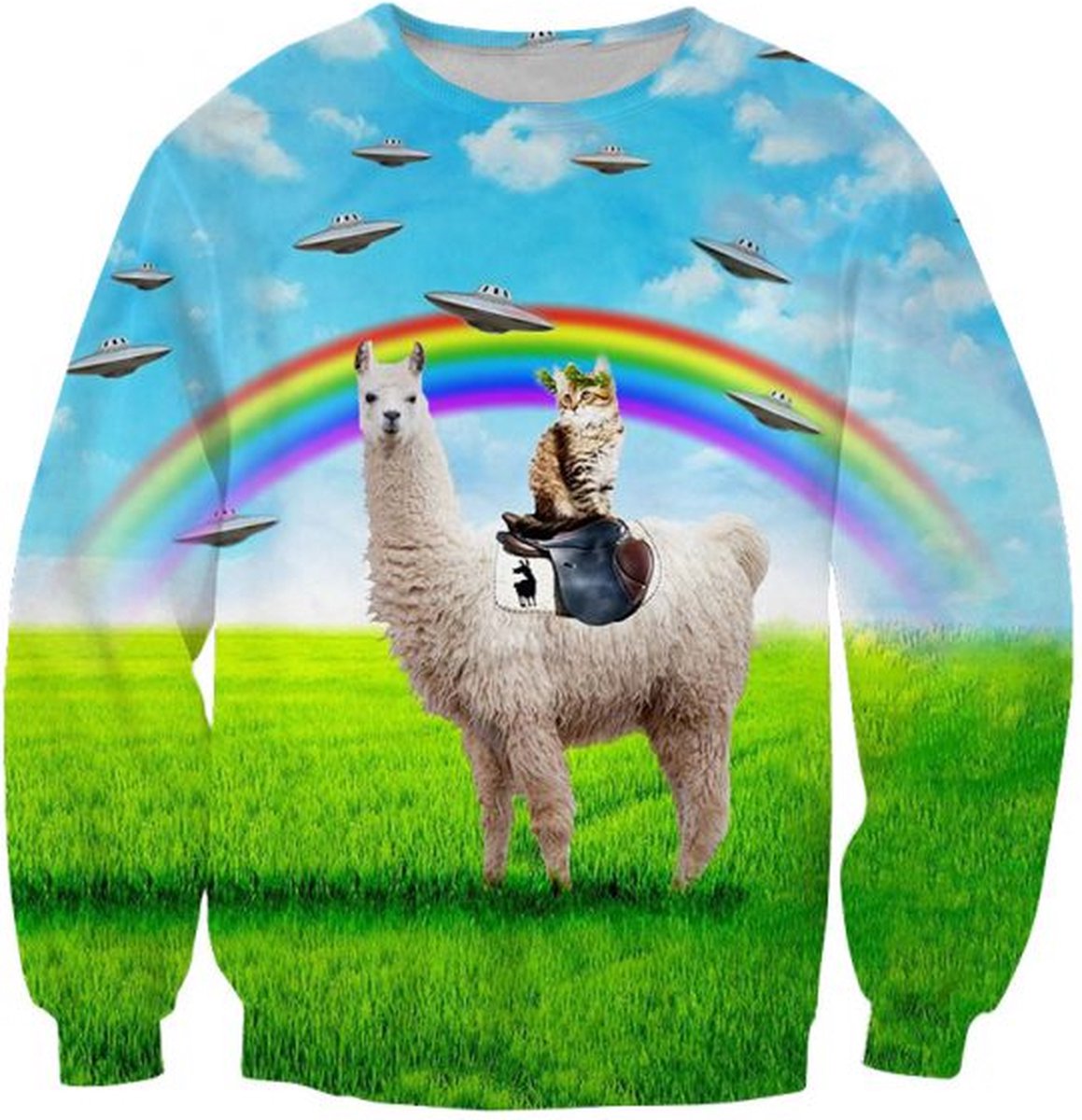 Kat op lama en UFOs foute trui - Maat M - Festival Trui - Superfout - Foute Trui - Feestkleding - Festival outfit - Foute kleding - Foute party kleding -