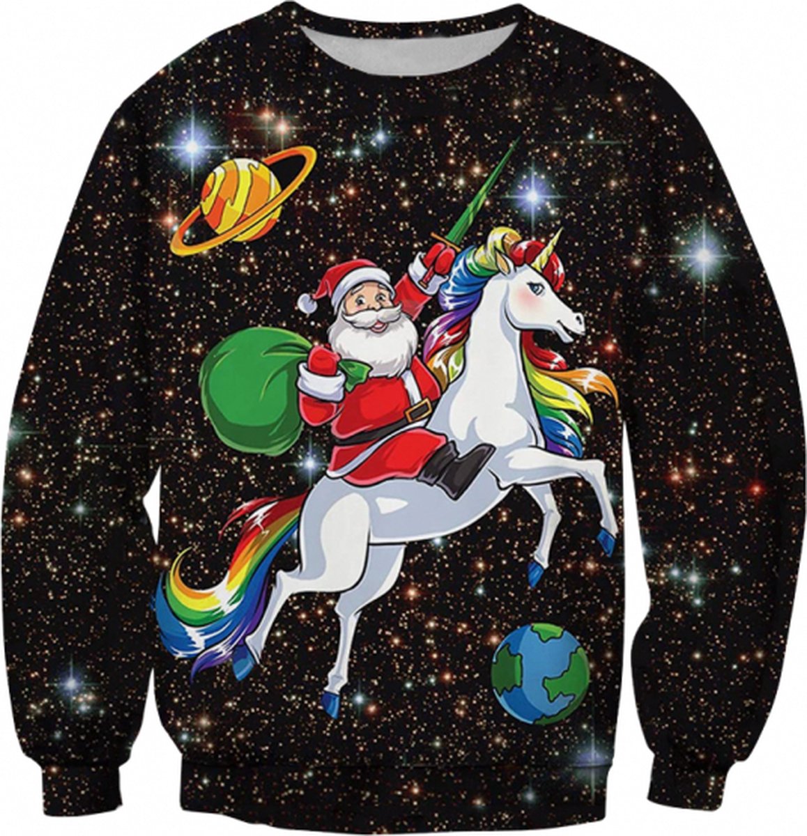 Kerstman op een vliegende eenhoorn foute kersttrui - Maat M - Foute Kersttrui - Superfout - Foute trui - Feestkleding - Kerstkleding - Foute kleding - Kerst trui - Kersttrui dames - Kersttrui heren - Lelijke Kersttrui - Grappige Kersttrui -