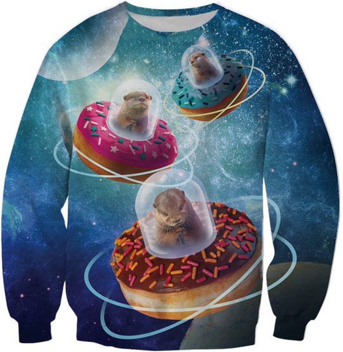 Otters in Donut UFOs - Maat L - Festival Trui - Superfout - Foute Trui - Feestkleding - Festival outfit - Foute kleding - Foute party kleding -