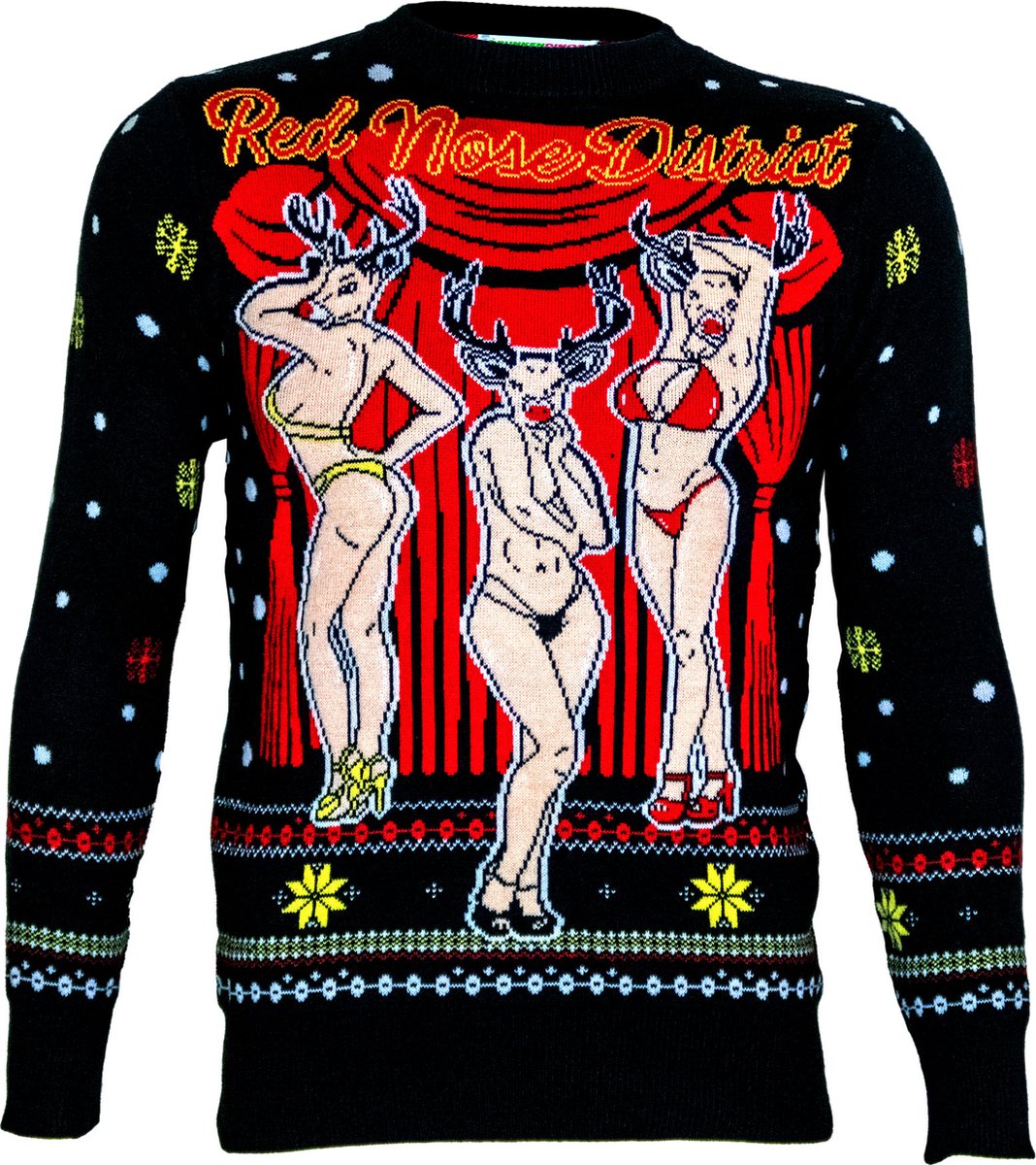 Red nose disctrict kersttrui - Maat XL - Foute Kersttrui - DrunkenDinos - Gebreide kersttrui - Foute trui - Feestkleding - Kerstkleding - Foute kleding - Kerst trui - Kersttrui dames - Kersttrui heren - Lelijke Kersttrui - Grappige Kersttrui -