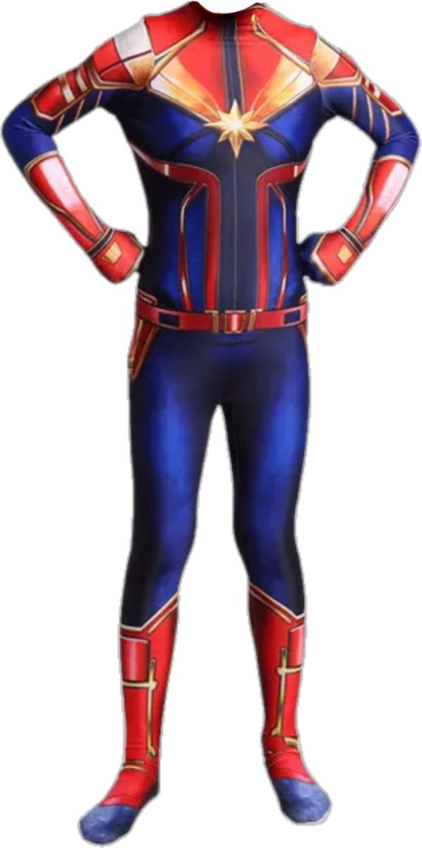Superheldendroom - Captain Marvel - 122 (5/6 Jaar) - Verkleedkleding - Superheldenpak