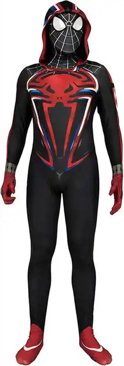 Superheldendroom - Miles Morales met hoodie - 146/152 (10/11 Jaar) - Verkleedkleding - Superheldenpak