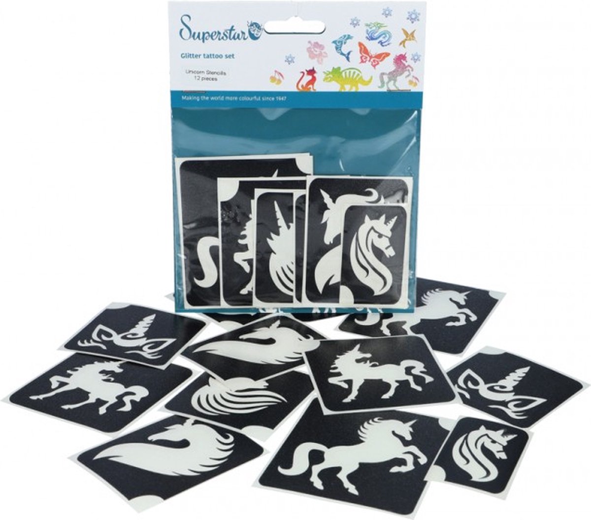 Superstar Glitter Tattoo Stencils Unicorn / Eenhoorn 12 stuks (98806)