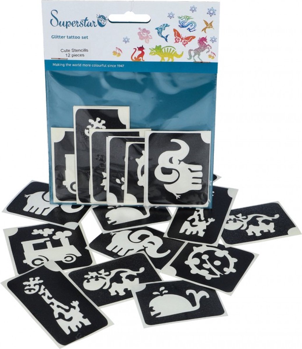 Superstar Glitter Tattoo Stencils XL Cute  24 stuks (98810)