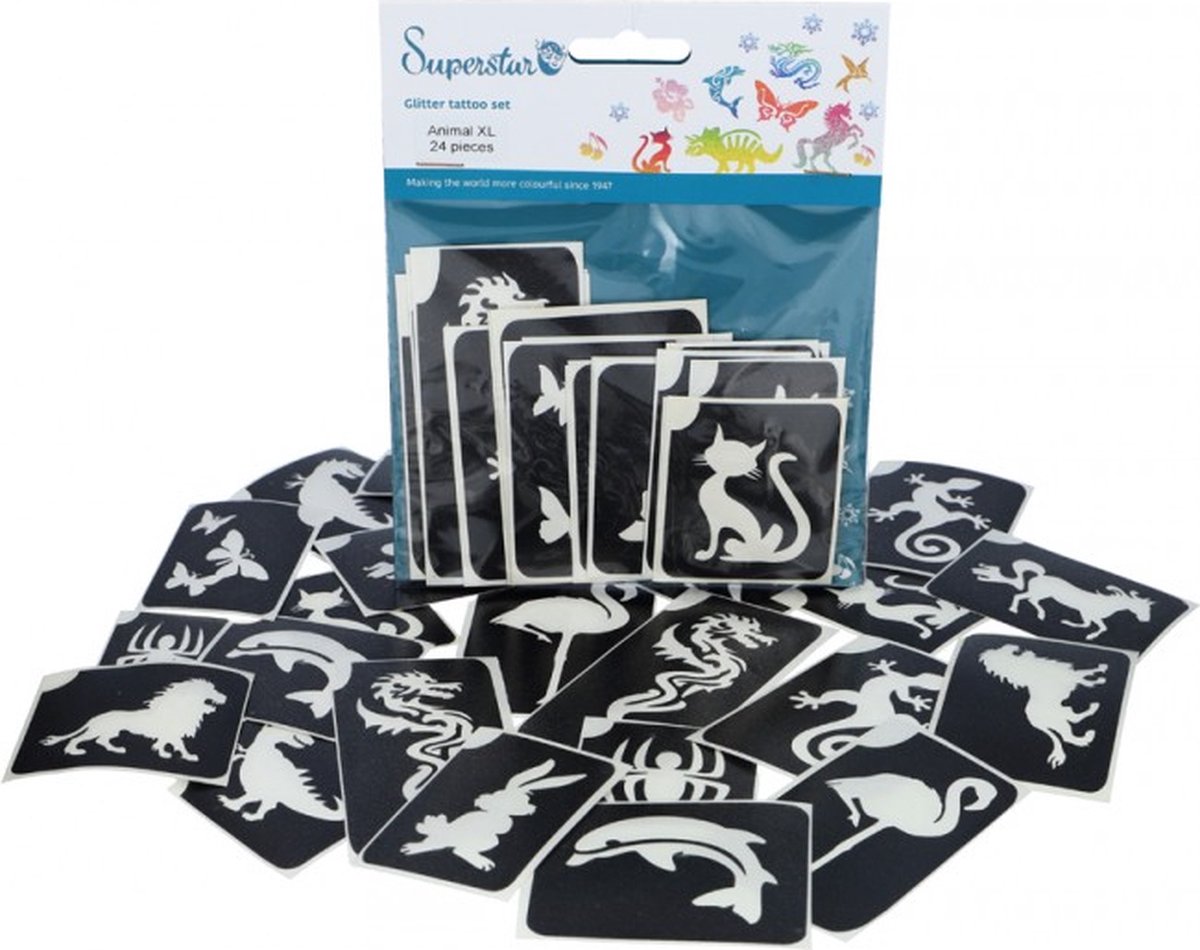 Superstar Glitter Tattoo Stencils XL Dieren / Animal 24 stuks (98812)