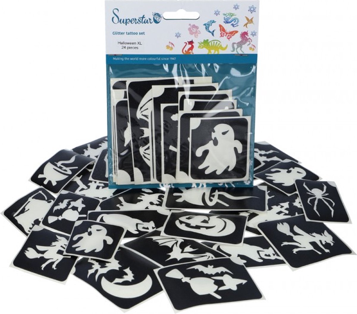 Superstar Glitter Tattoo Stencils XL Halloween 24 stuks (98814)