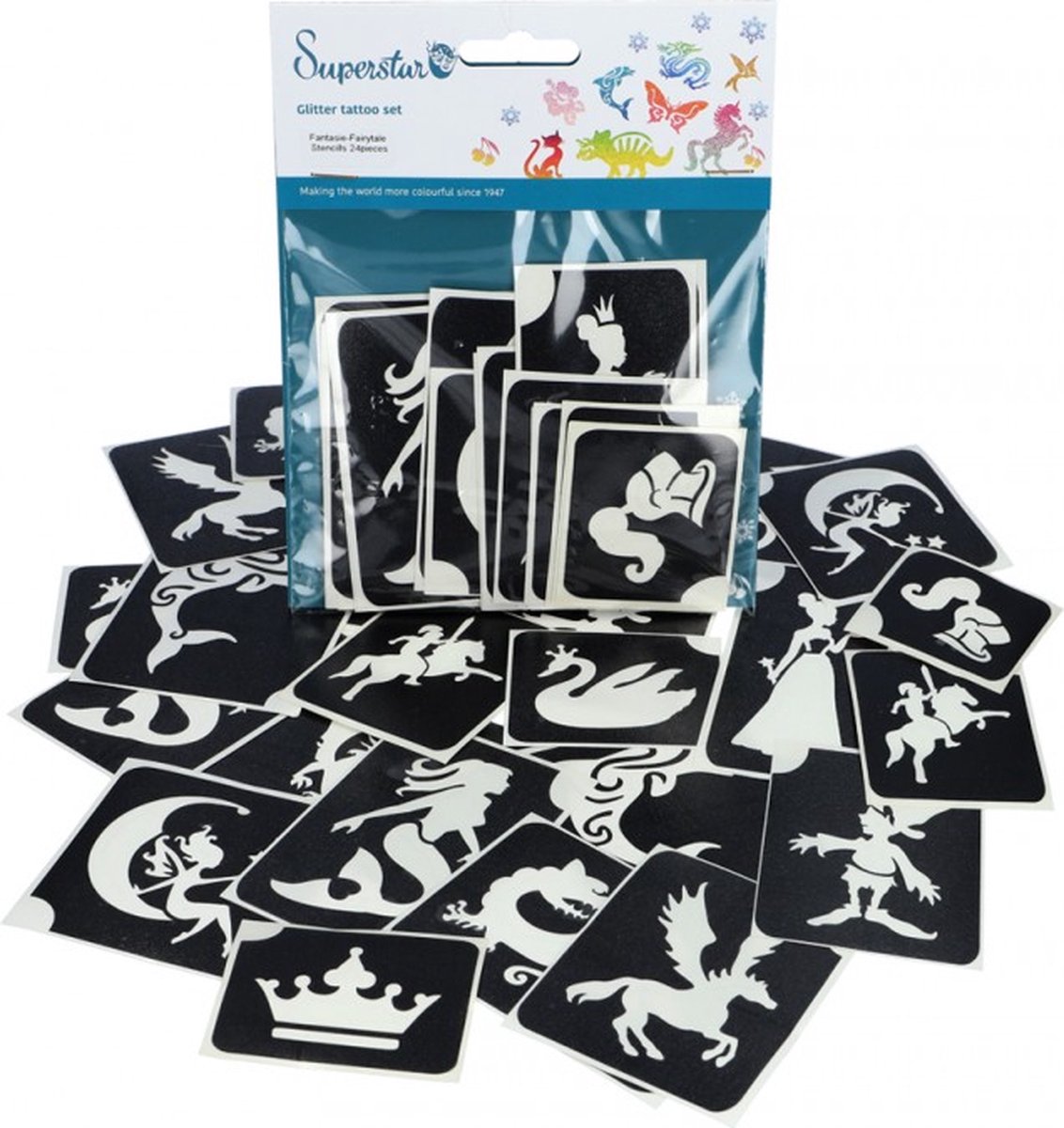 Superstar Glitter Tattoo Stencils XL Sprookjes / Fairytale 24 stuks (98813)