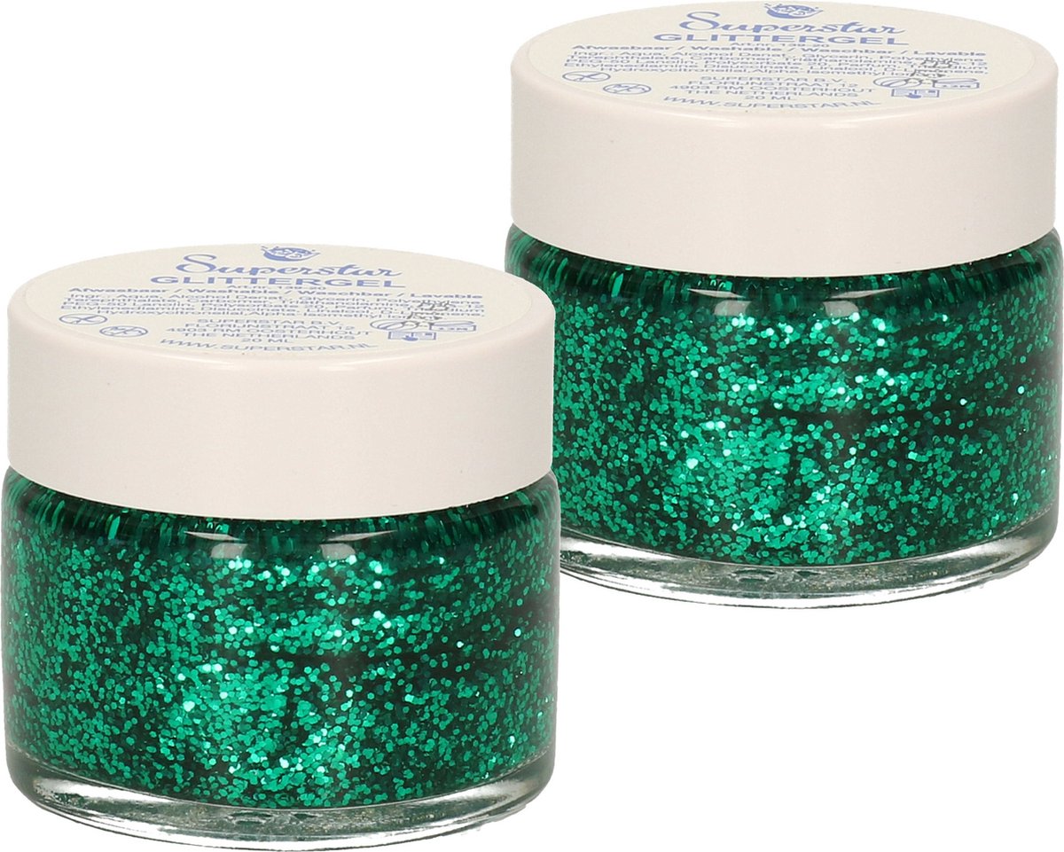 Superstar Glittergel voor lichaam/haar en gezicht - 2x - groen - 15 ml - Glitter schmink