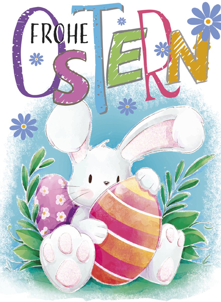 Paaswenskaart Konijn met ei