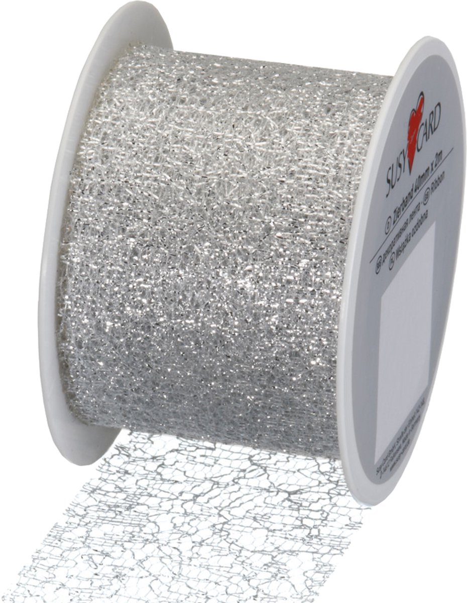 SUSY CARD Cadeaulint op spoel Lace metallic, zilver