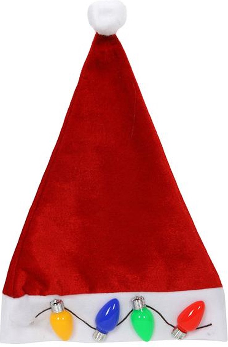 Kerstmuts met gekleurde LED lampjes 42x30cm