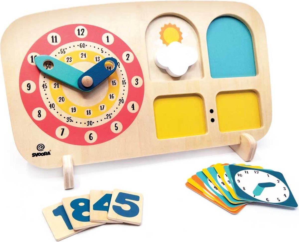 Educatief spel, houten klok/tijdspel. 4+