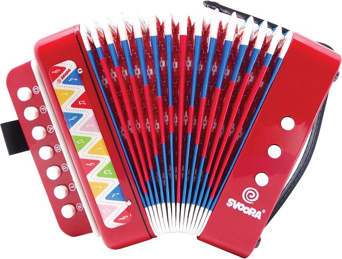 Svoora accordeon rood muziekinstrument 7 toetsen 14 noten 5+ kinderen.